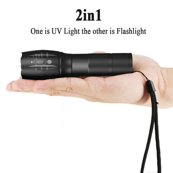 Dual UV and White Zoomable Inspection Flashlight