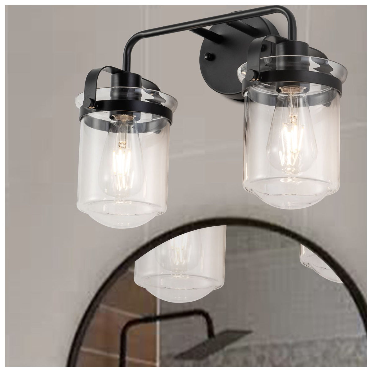 Modern Two-Light Wall Sconce with Clear Glass Shades