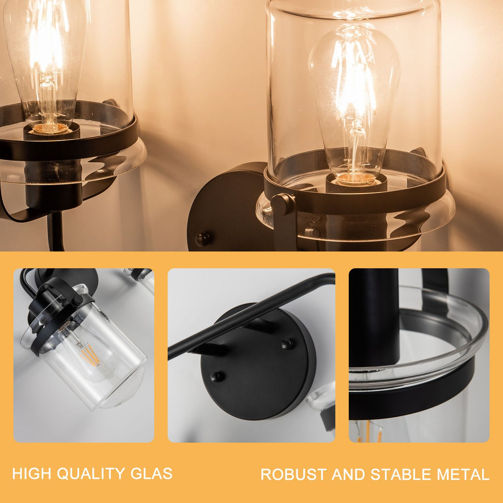Modern Two-Light Wall Sconce with Clear Glass Shades