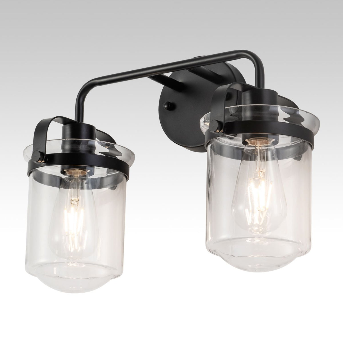 Modern Two-Light Wall Sconce with Clear Glass Shades