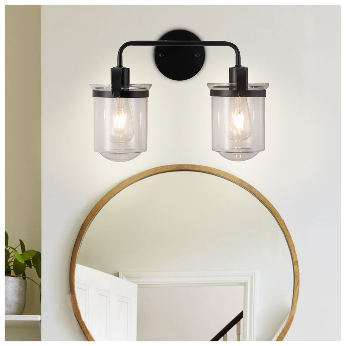 Modern Two-Light Wall Sconce with Clear Glass Shades