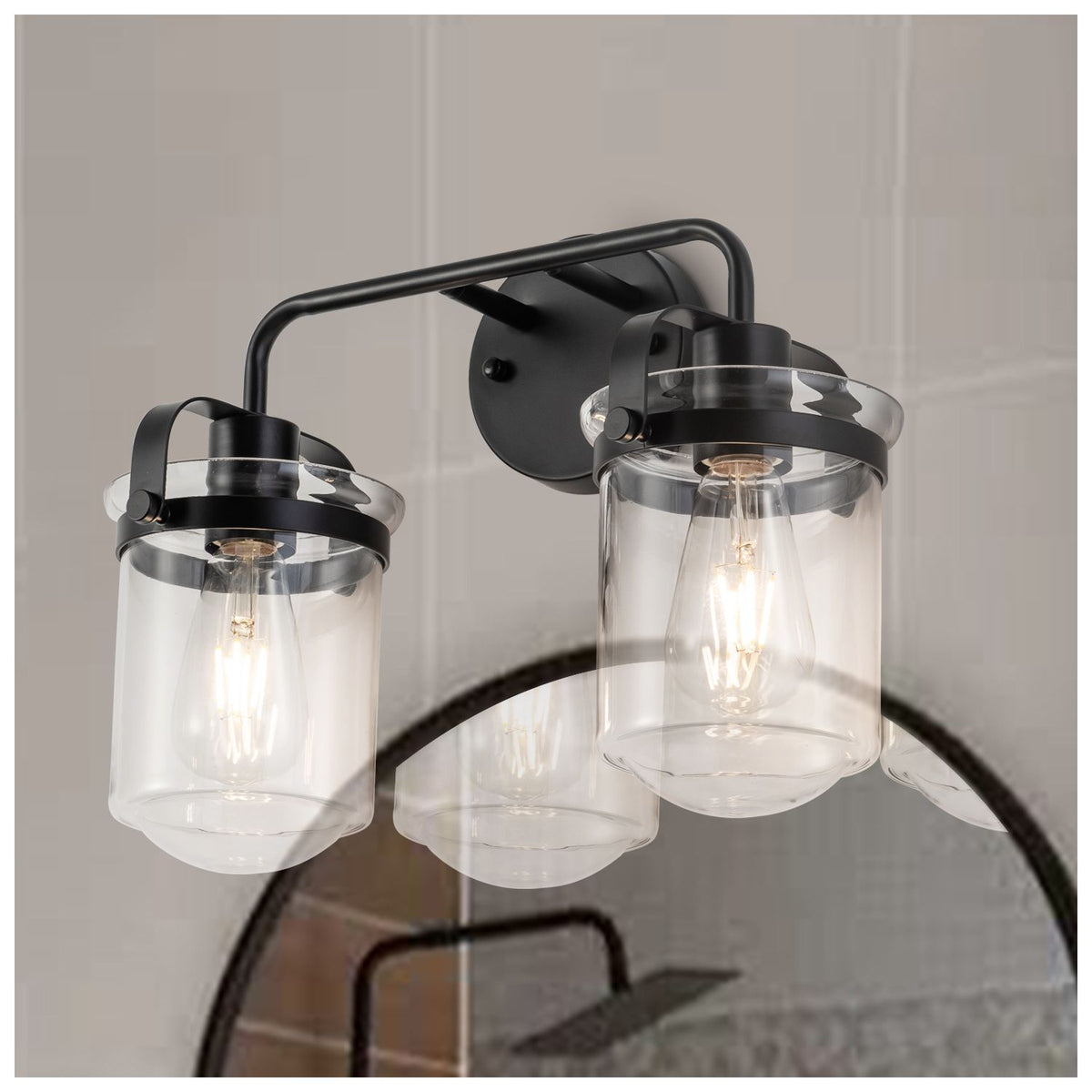 Modern Two-Light Wall Sconce with Clear Glass Shades