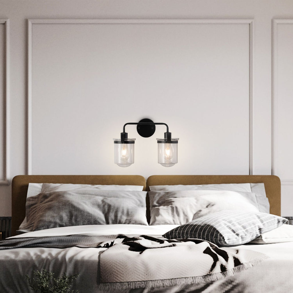 Modern Two-Light Wall Sconce with Clear Glass Shades