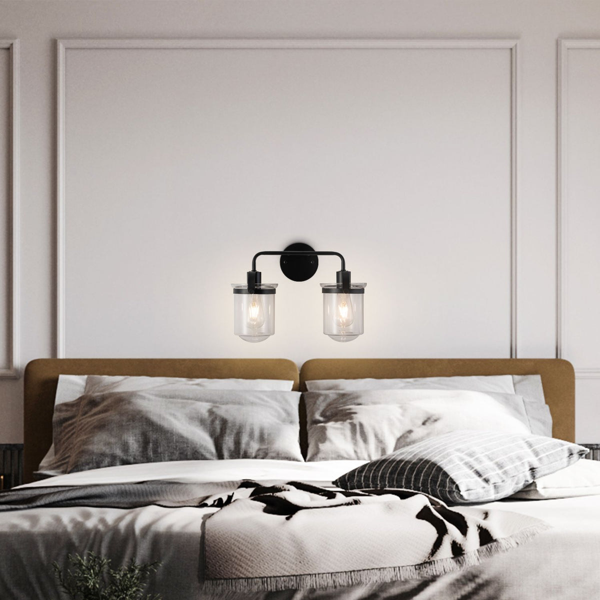 Modern Two-Light Wall Sconce with Clear Glass Shades