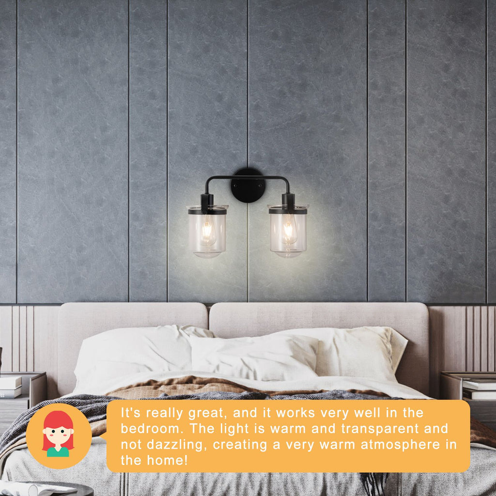 Modern Two-Light Wall Sconce with Clear Glass Shades