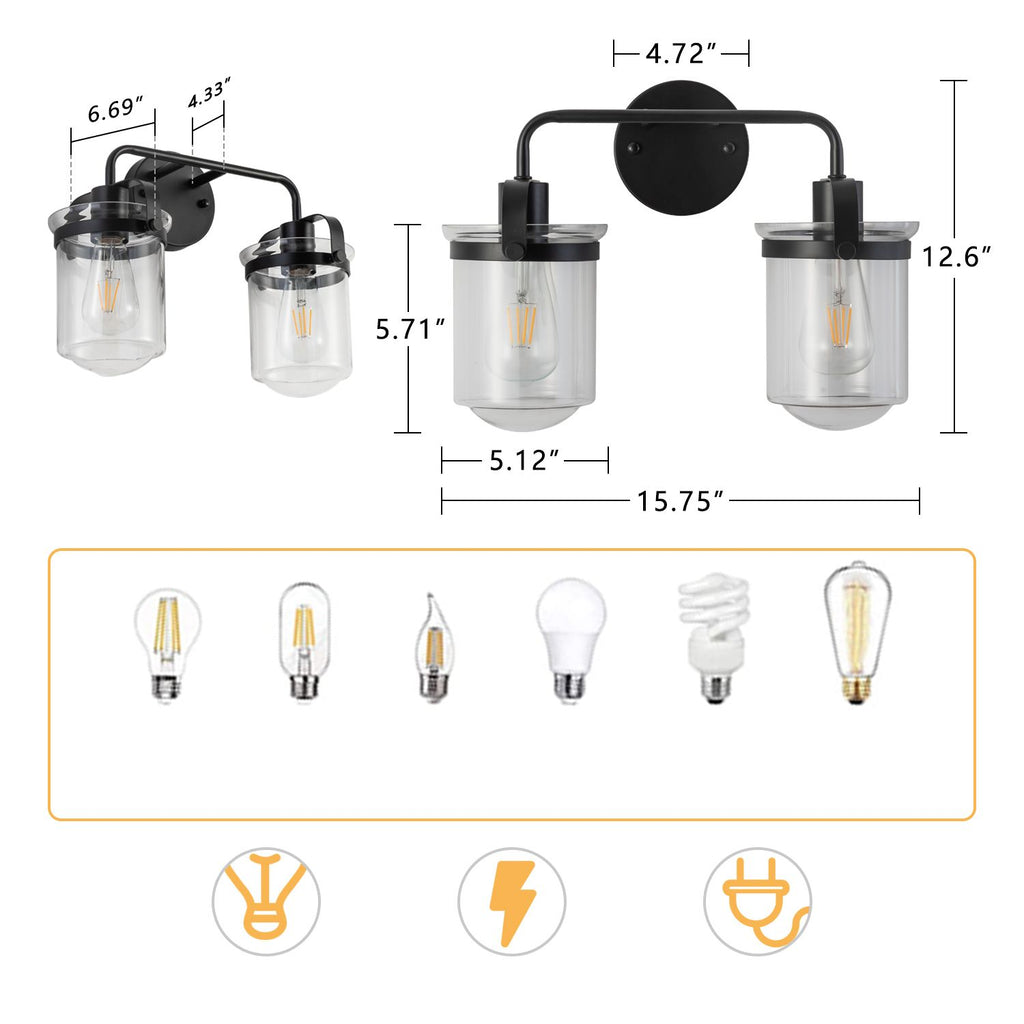 Modern Two-Light Wall Sconce with Clear Glass Shades
