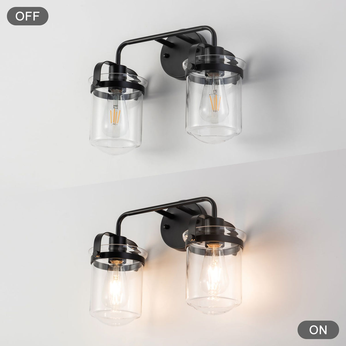Modern Two-Light Wall Sconce with Clear Glass Shades