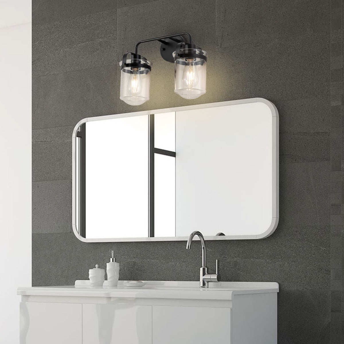 Modern Two-Light Wall Sconce with Clear Glass Shades