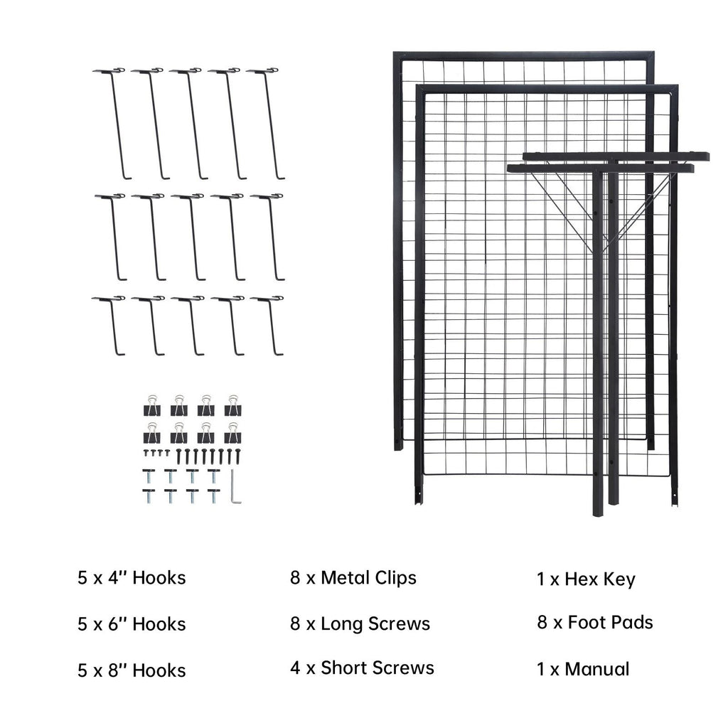 2-Pack Commercial Grid Wall Display with T-Base Stand – Double-Sided Wire Panel for Retail & Home