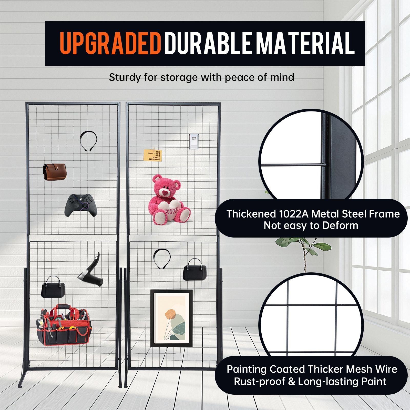 2-Pack Commercial Grid Wall Display with T-Base Stand – Double-Sided Wire Panel for Retail & Home