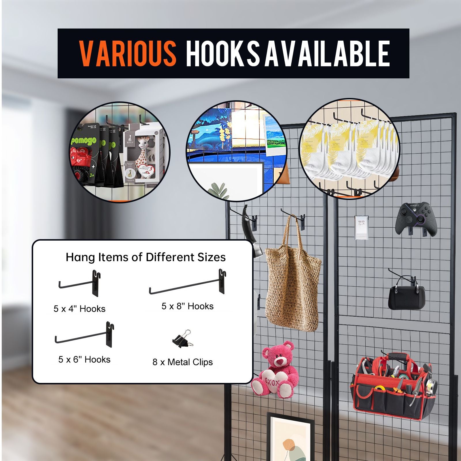 2-Pack Commercial Grid Wall Display with T-Base Stand – Double-Sided Wire Panel for Retail & Home