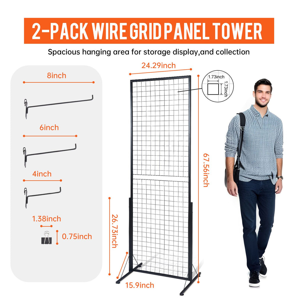 2-Pack Commercial Grid Wall Display with T-Base Stand – Double-Sided Wire Panel for Retail & Home