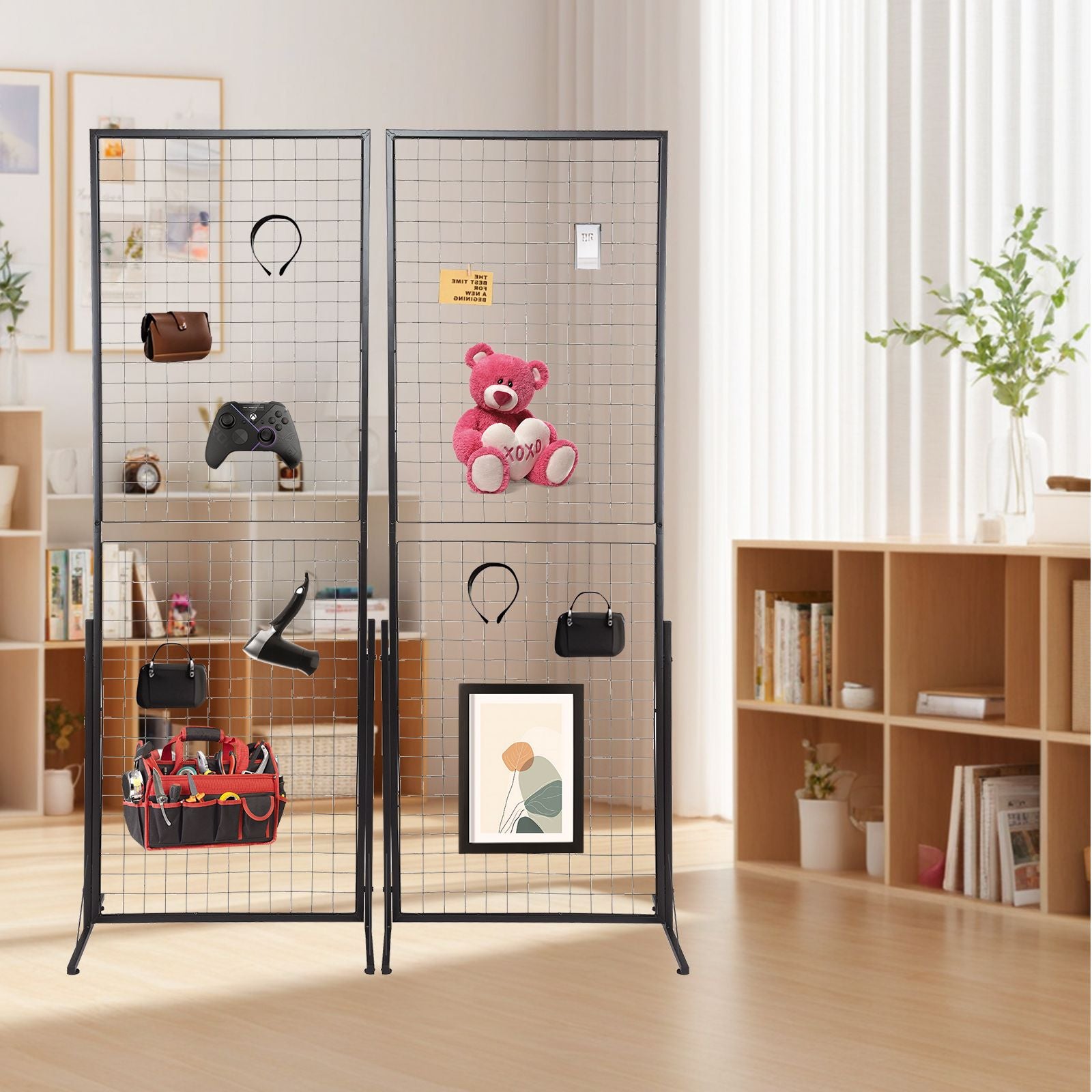 2-Pack Commercial Grid Wall Display with T-Base Stand – Double-Sided Wire Panel for Retail & Home