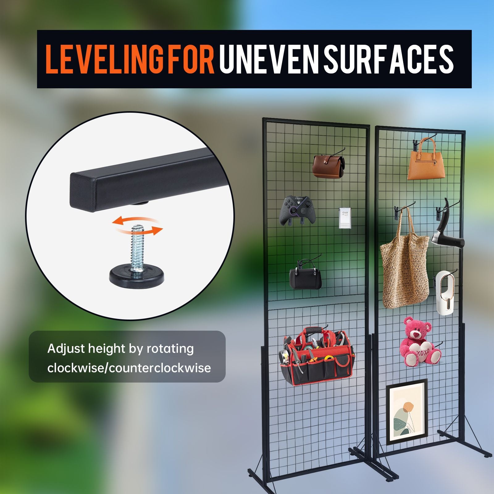 2-Pack Commercial Grid Wall Display with T-Base Stand – Double-Sided Wire Panel for Retail & Home