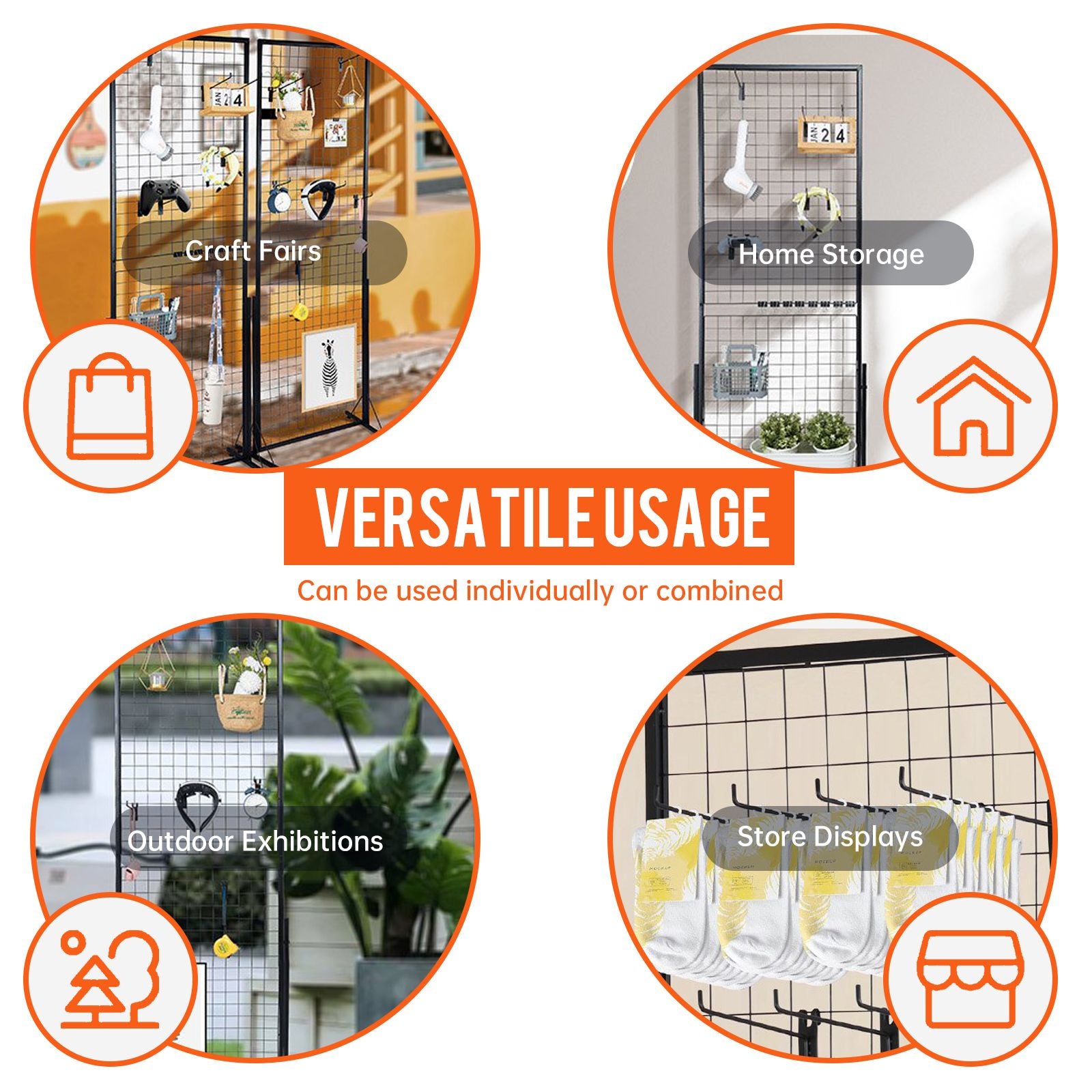 2-Pack Commercial Grid Wall Display with T-Base Stand – Double-Sided Wire Panel for Retail & Home