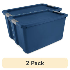 (2 pack) 34 Gallon Extra-Large Storage Bin, Plastic Storage Container with Latch Lid, Blue
