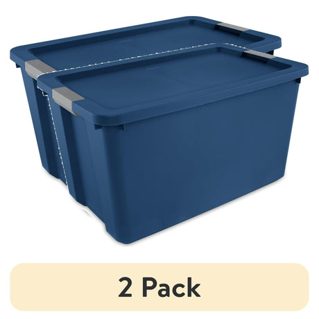 (2 pack) 34 Gallon Extra-Large Storage Bin, Plastic Storage Container with Latch Lid, Blue