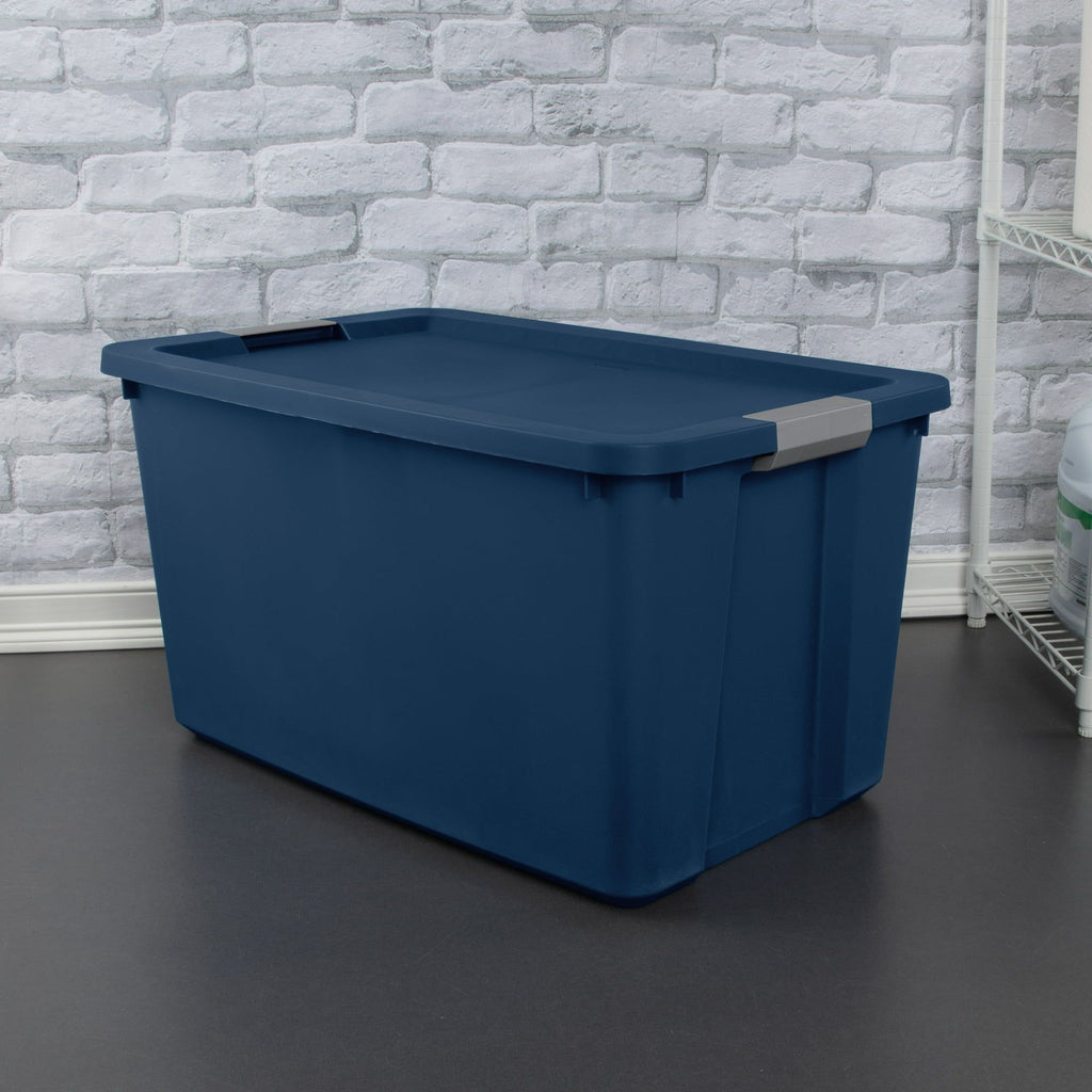 (2 pack) 34 Gallon Extra-Large Storage Bin, Plastic Storage Container with Latch Lid, Blue