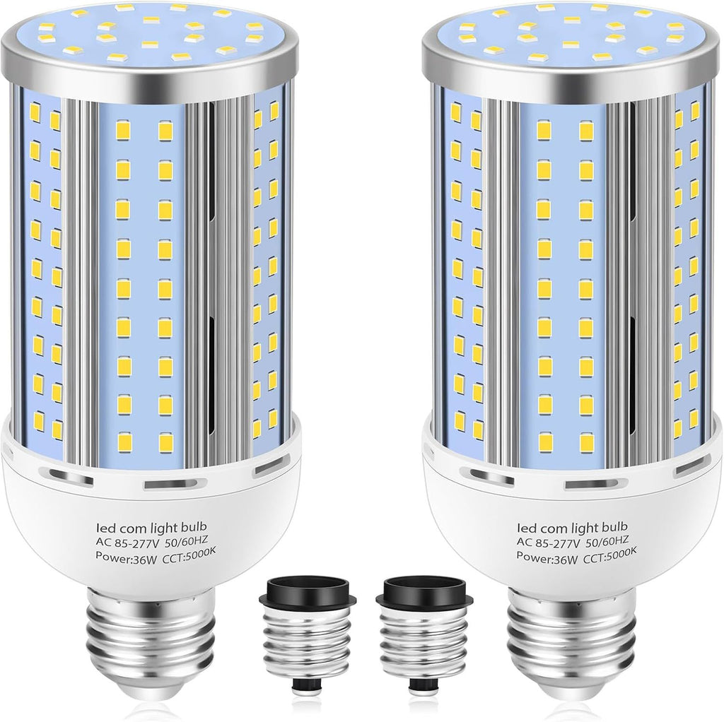 2 Pack 36W Fanless Corn LED Light Bulb - 320W Equivalent, 5000K Daylight, 5400 Lumens