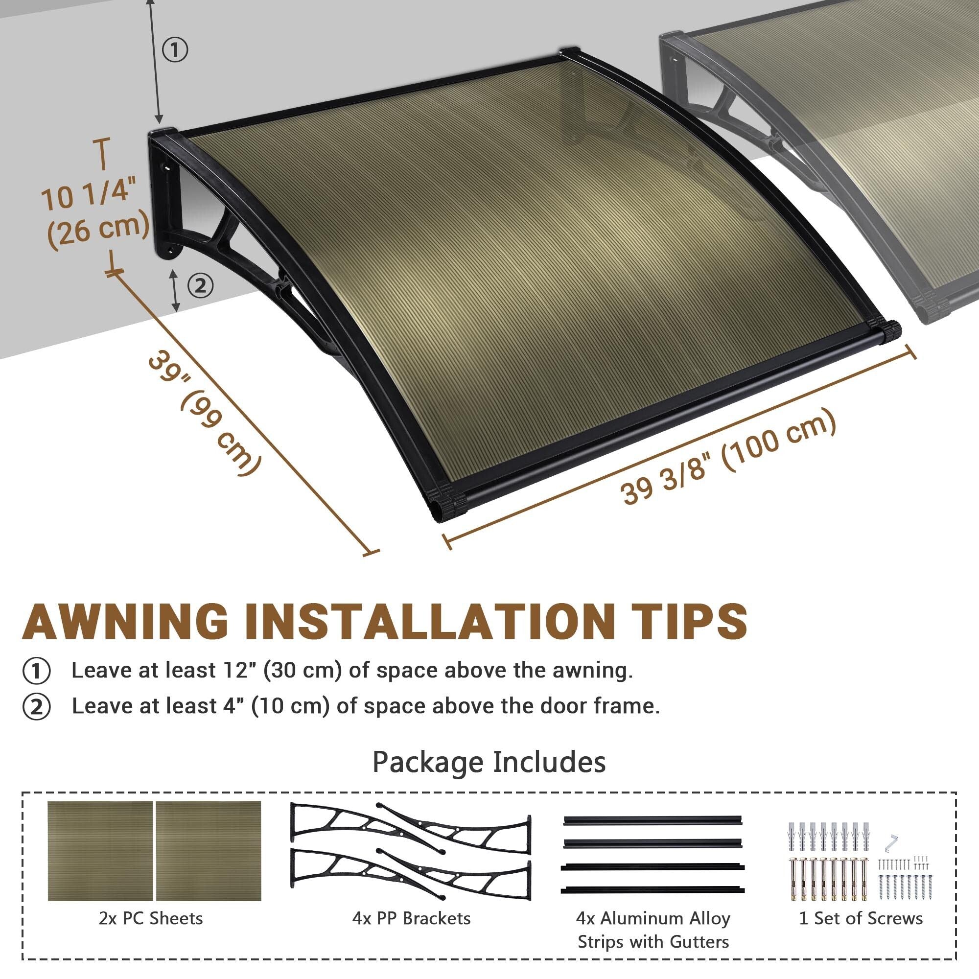 2-Pack Clear Window Awning for Sun and Rain Protection