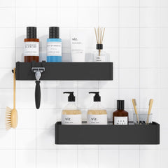 2-Pack Adhesive Shower Organizer – No-Drill Bathroom Storage Shelves, Black