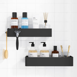 2-Pack Adhesive Shower Organizer – No-Drill Bathroom Storage Shelves, Black