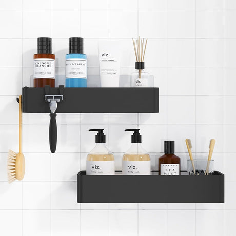 2-Pack Adhesive Shower Organizer – No-Drill Bathroom Storage Shelves, Black
