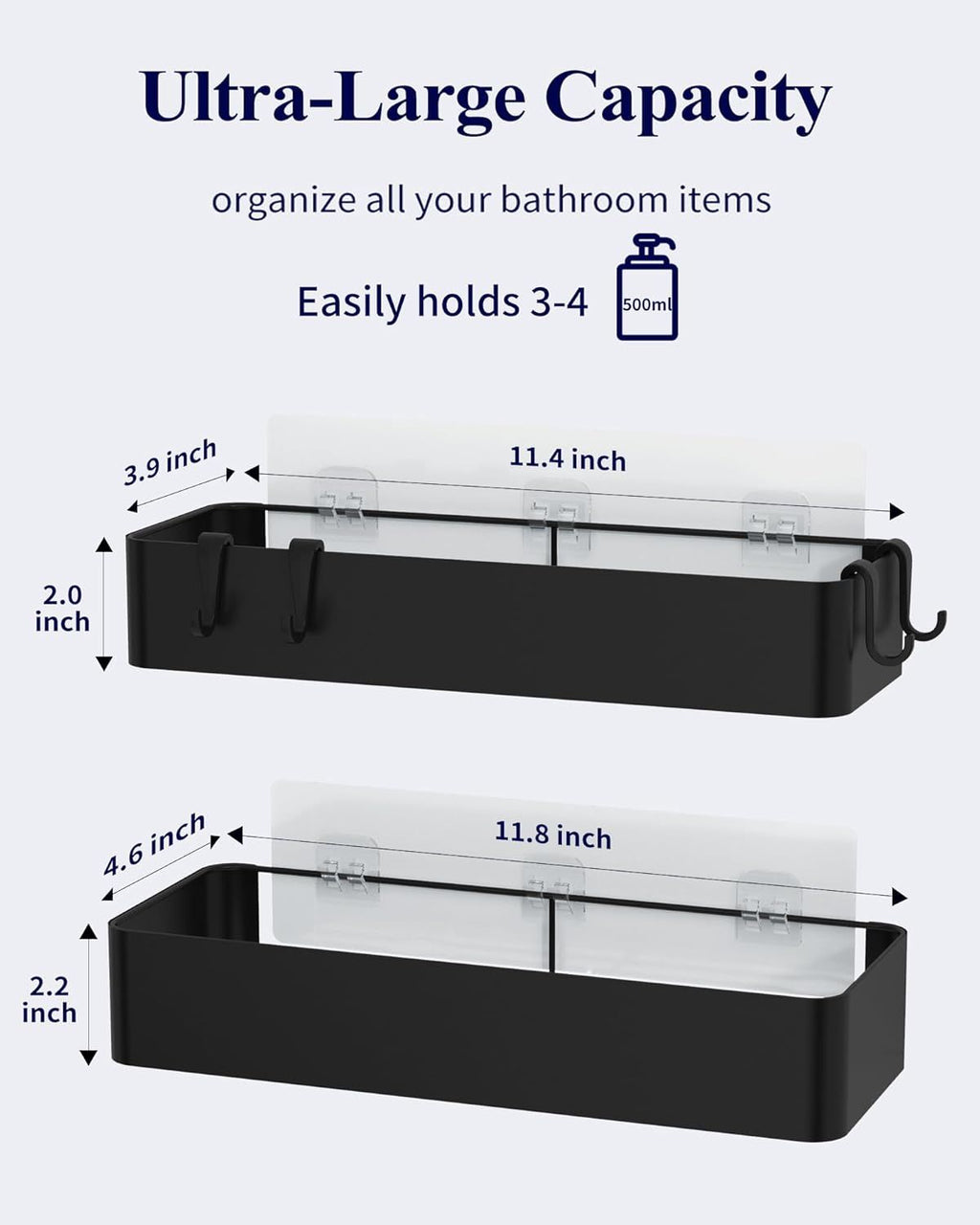 2-Pack Adhesive Shower Organizer – No-Drill Bathroom Storage Shelves, Black