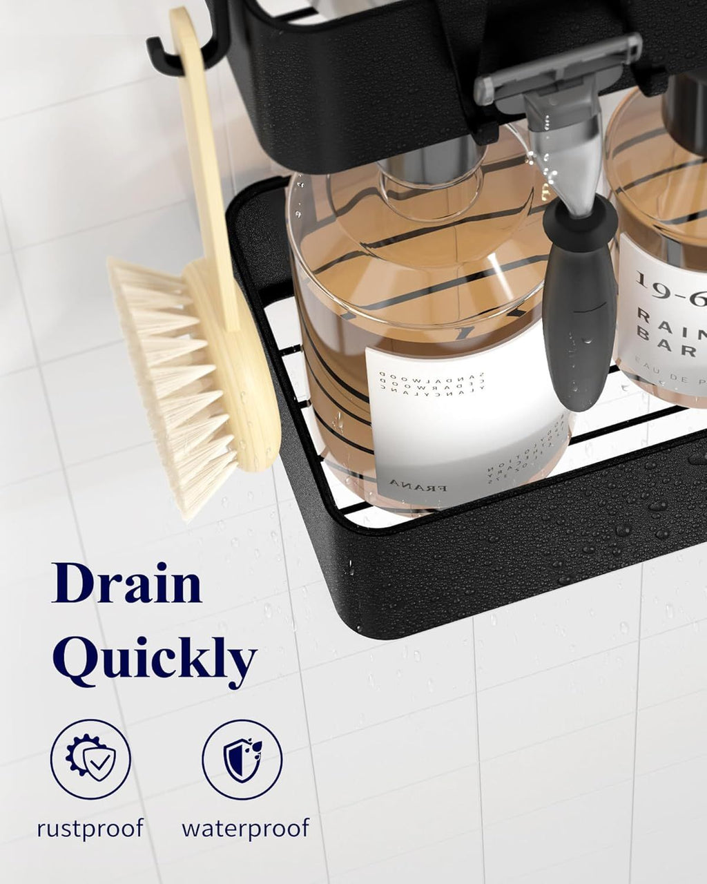 2-Pack Adhesive Shower Organizer – No-Drill Bathroom Storage Shelves, Black