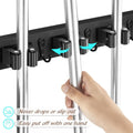 2-Pack Black Wall Mount Mop Broom Organizer with 4 Slots and 4 Hooks