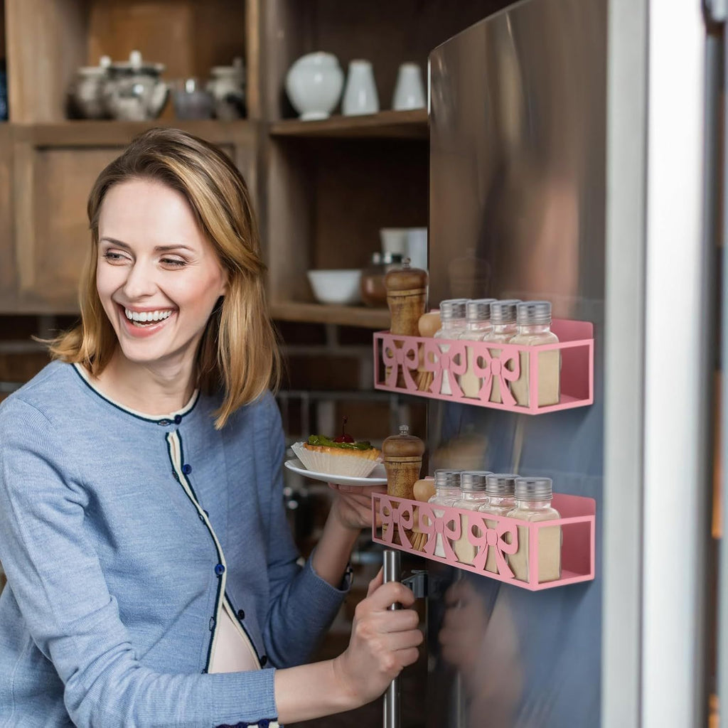 2-Pack Magnetic Spice Rack for Fridge – Pink Bow Design