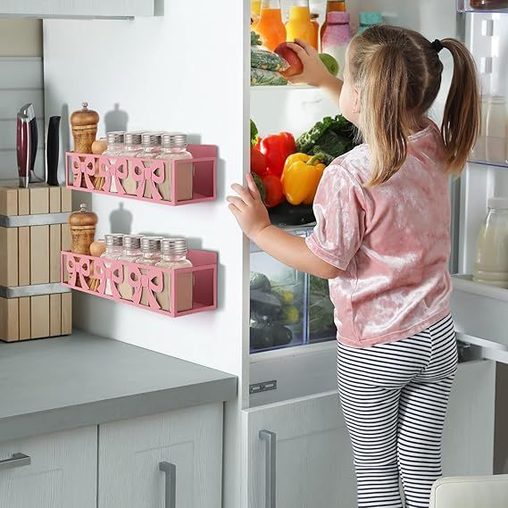 2-Pack Magnetic Spice Rack for Fridge – Pink Bow Design