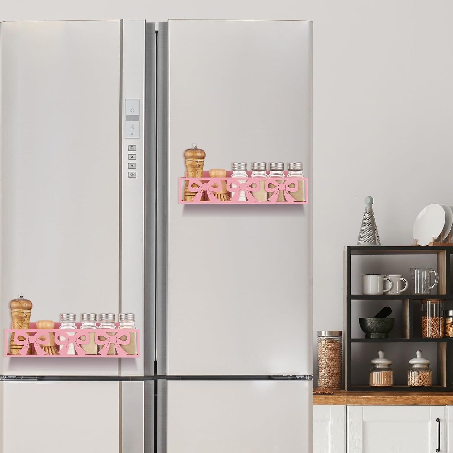 2-Pack Magnetic Spice Rack for Fridge – Pink Bow Design