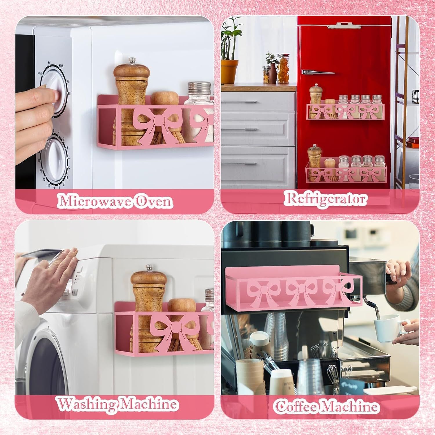 2-Pack Magnetic Spice Rack for Fridge – Pink Bow Design