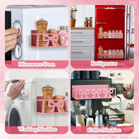 2-Pack Magnetic Spice Rack for Fridge – Pink Bow Design