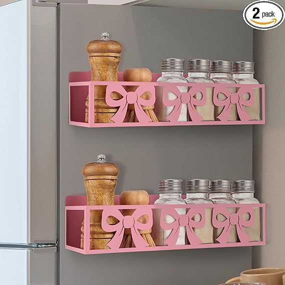 2-Pack Magnetic Spice Rack for Fridge – Pink Bow Design