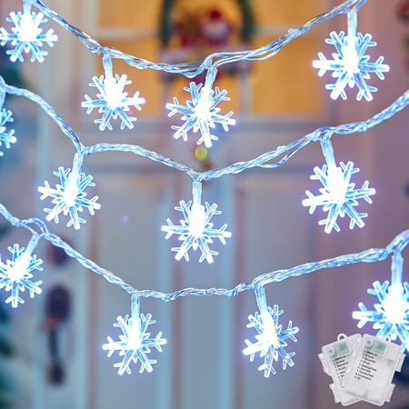 Battery-Operated Snowflake Christmas String Lights