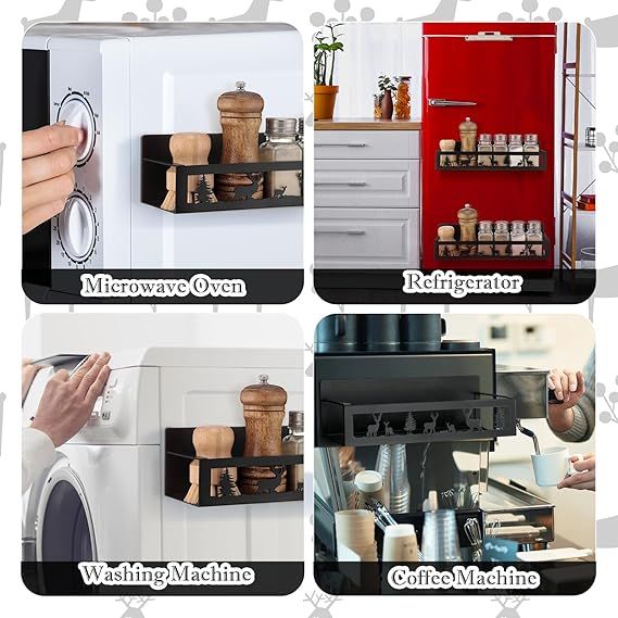 2-Pack Magnetic Spice Rack for Refrigerator – Black Hanging Organizer Baskets