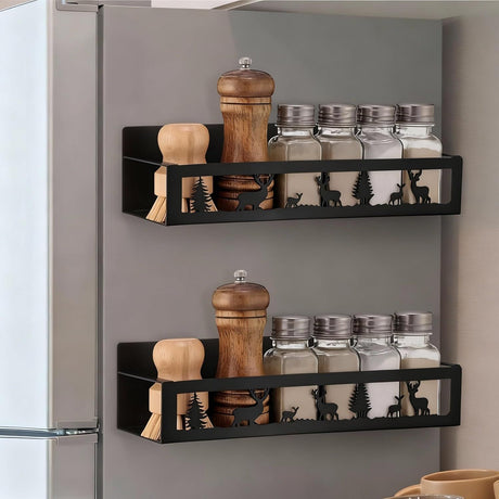 2-Pack Magnetic Spice Rack for Refrigerator – Black Hanging Organizer Baskets