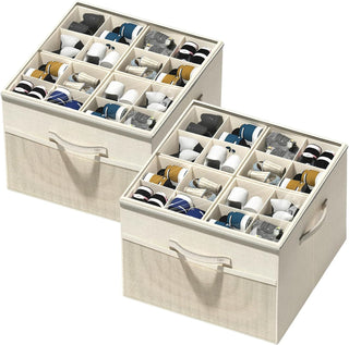 Foldable Shoe Storage Boxes with Adjustable Dividers and Clear Covers
