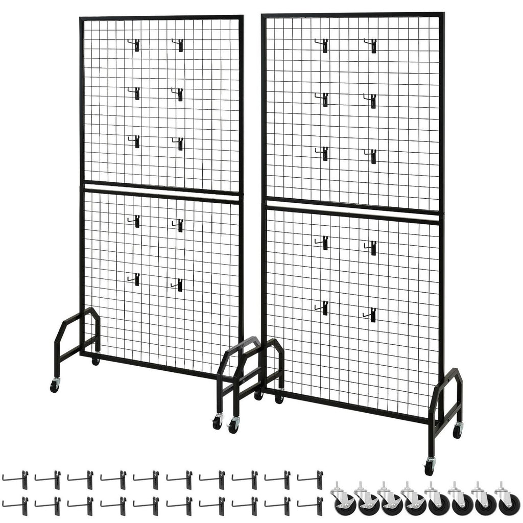2-Pack Triangular Base Grid Wall Panel Display Rack with Extra Clips and Hooks