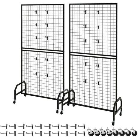 2-Pack Triangular Base Grid Wall Panel Display Rack with Extra Clips and Hooks