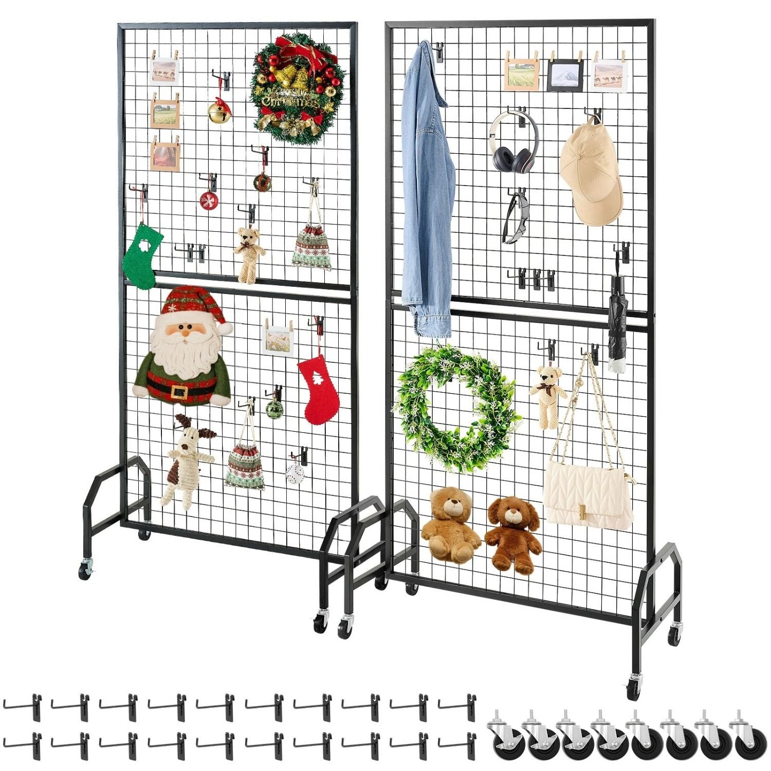 2-Pack Triangular Base Grid Wall Panel Display Rack with Extra Clips and Hooks