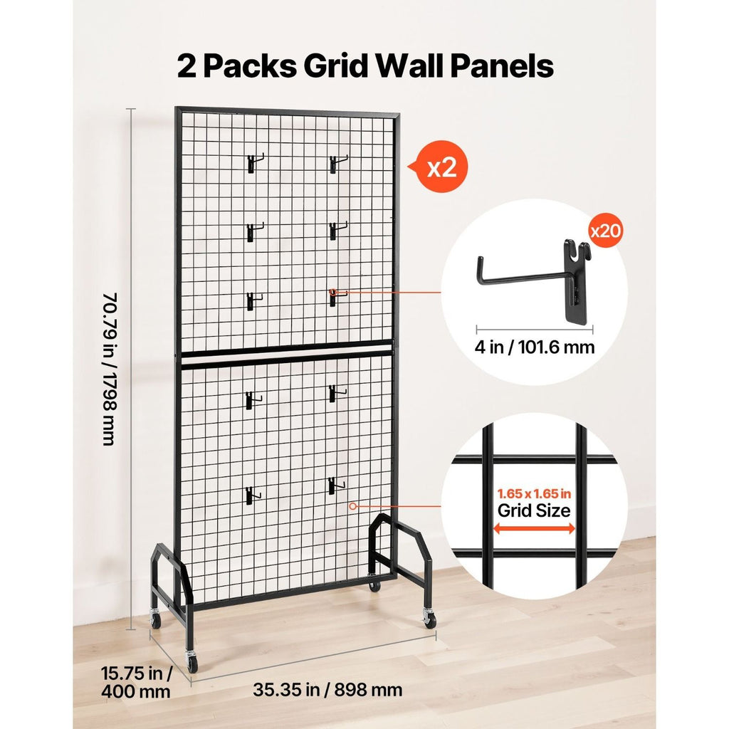 2-Pack Triangular Base Grid Wall Panel Display Rack with Extra Clips and Hooks