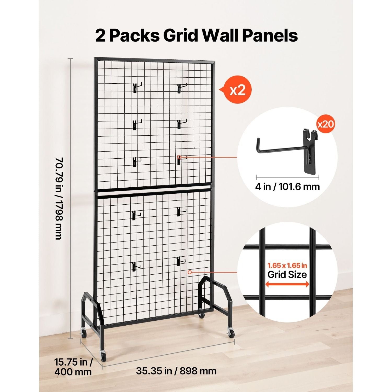 2-Pack Triangular Base Grid Wall Panel Display Rack with Extra Clips and Hooks