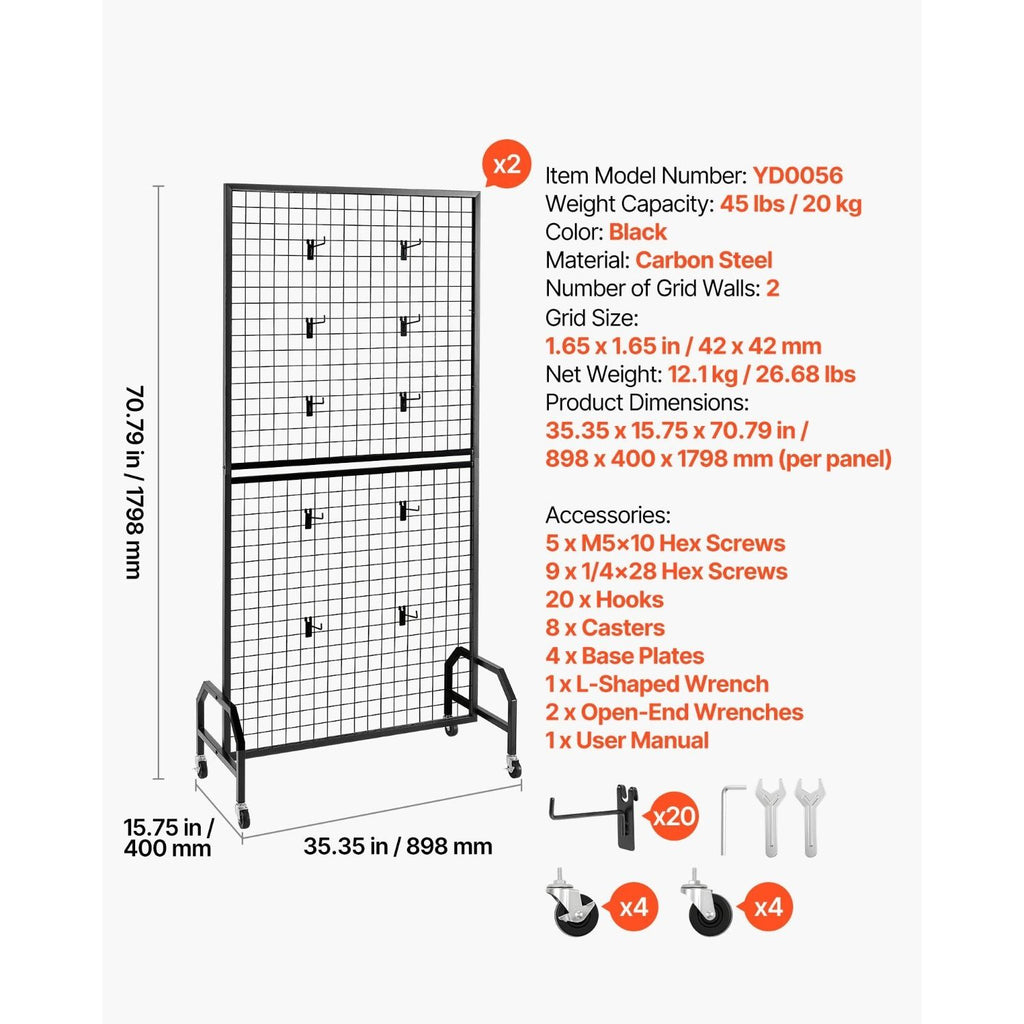 2-Pack Triangular Base Grid Wall Panel Display Rack with Extra Clips and Hooks