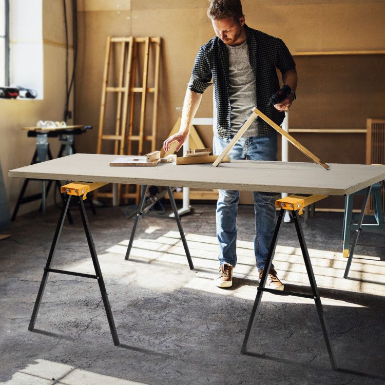 2-Pack Folding Sawhorses with Anti-Slip Surface and Carry Handle