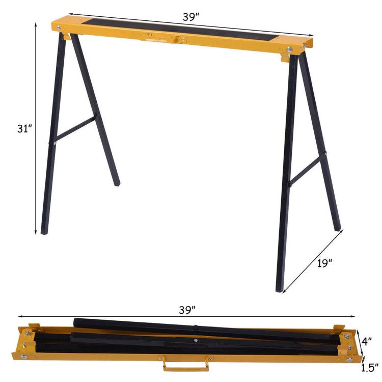 2-Pack Folding Sawhorses with Anti-Slip Surface and Carry Handle