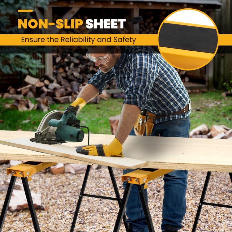 2-Pack Folding Sawhorses with Anti-Slip Surface and Carry Handle