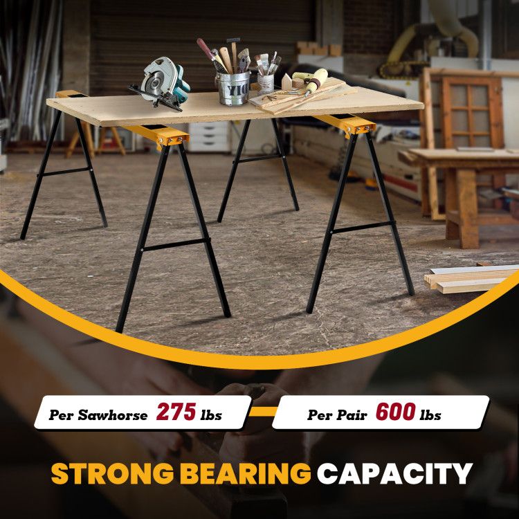 2-Pack Folding Sawhorses with Anti-Slip Surface and Carry Handle